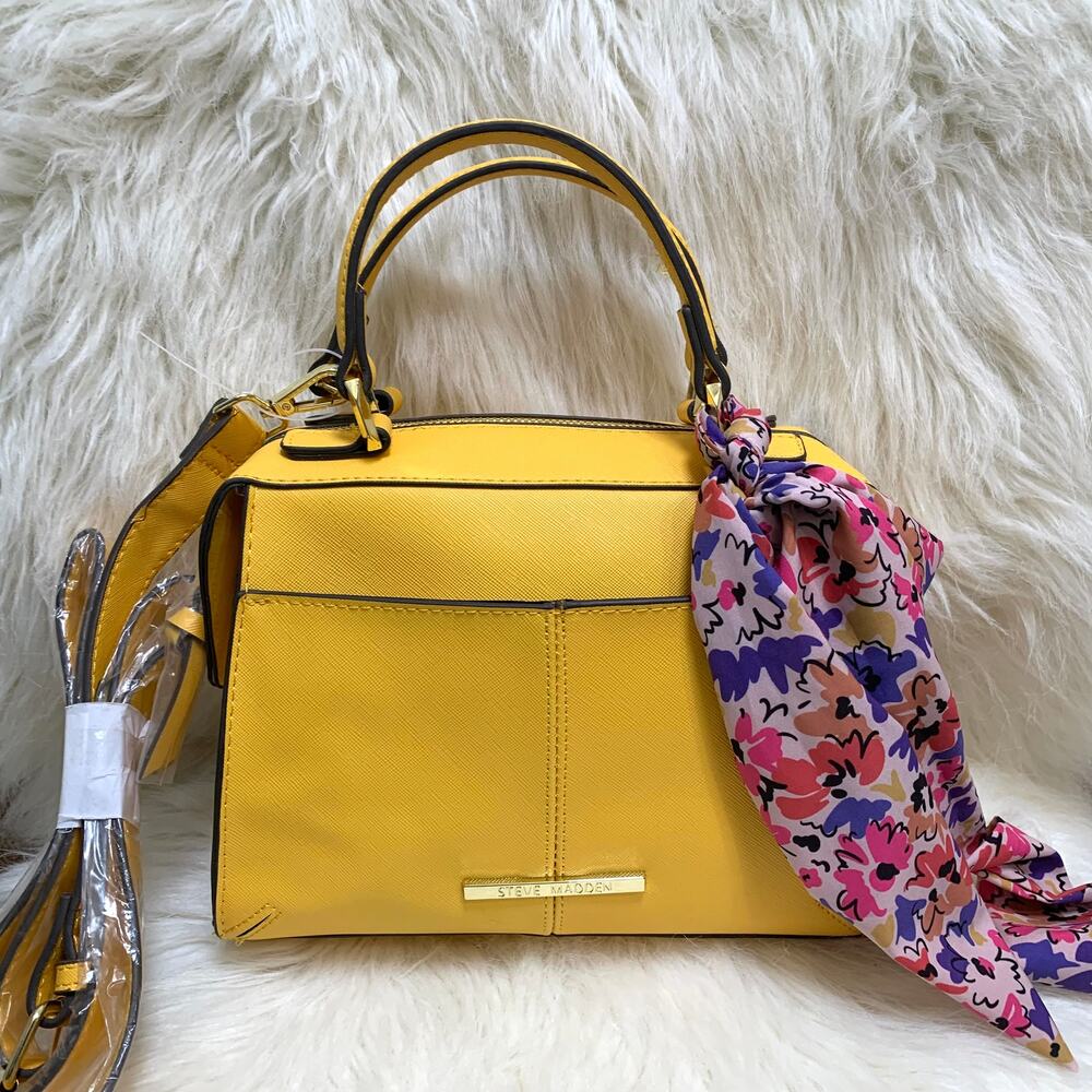 STEVE MADDEN Bright Yellow Faux Leather BREESE Top Handled Satchel XBody w/Scarf